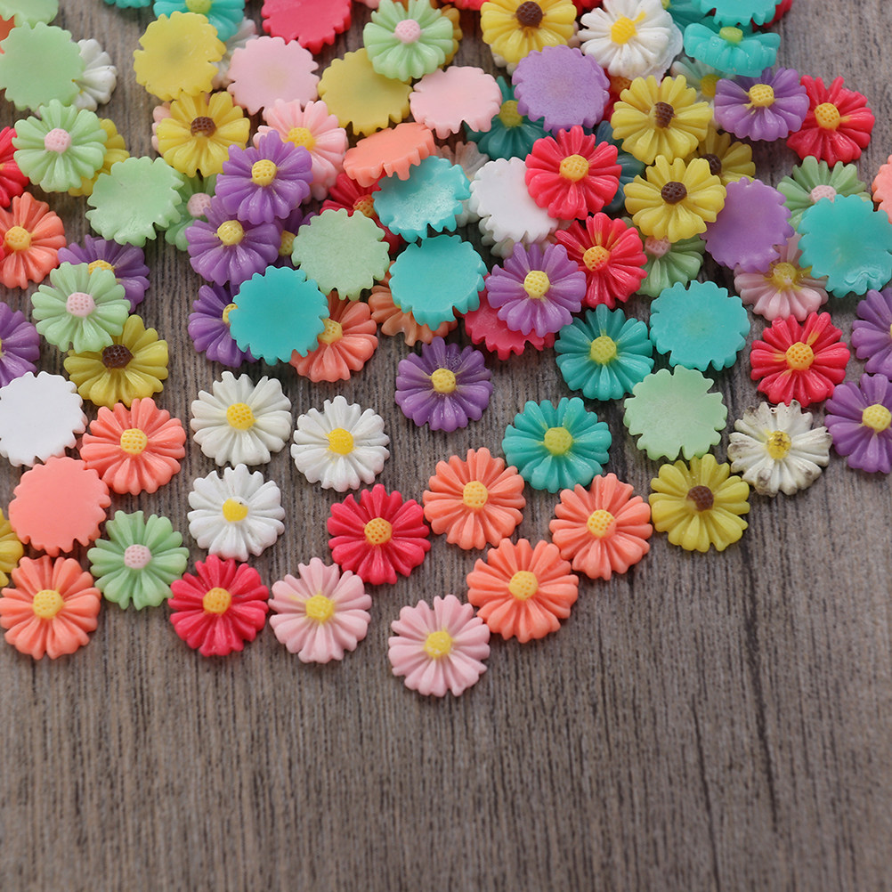 Resin Art And Craft - 200Pcs 13Mm Resin Daisy Flower Cabochons