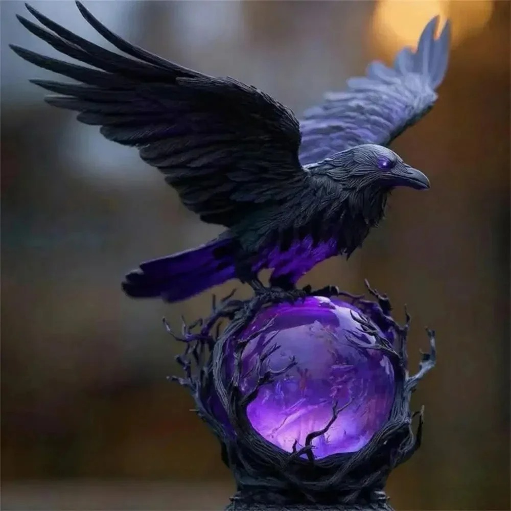 Gothic Raven LED Lamp Sculptur - огляд і ціна Resin Art Purple