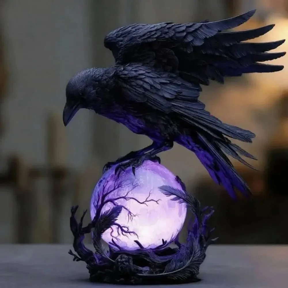 Gothic Raven LED Lamp Sculptur - огляд і ціна Resin Art Purple