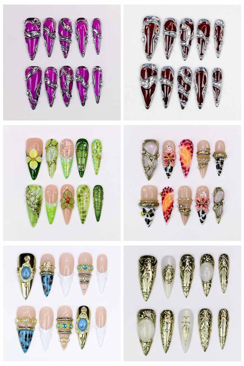 10Pcs Long Stiletto Press-On N - огляд і ціна Resin Art Purple